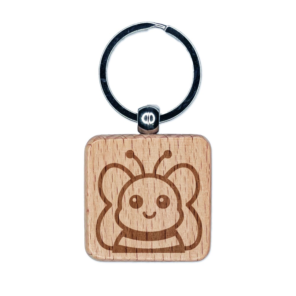 Custom Laser-Engraved Bee Design Wooden Keychain Charm Tag  