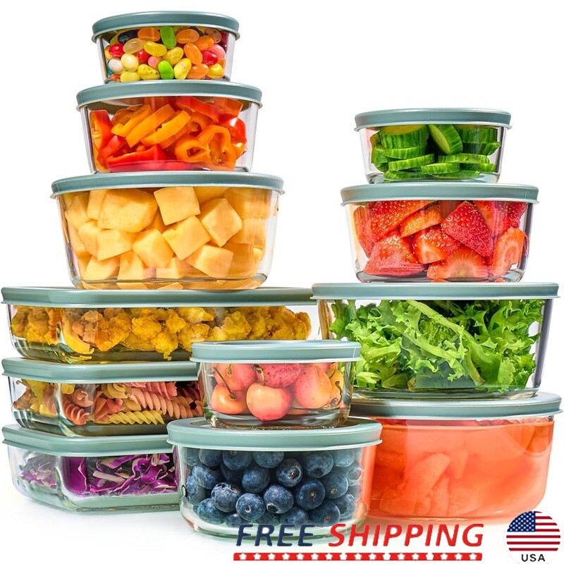 24-Piece Glass Food Storage Set with Airtight Lids - BPA-Free & Leakproof Meal Prep Containers