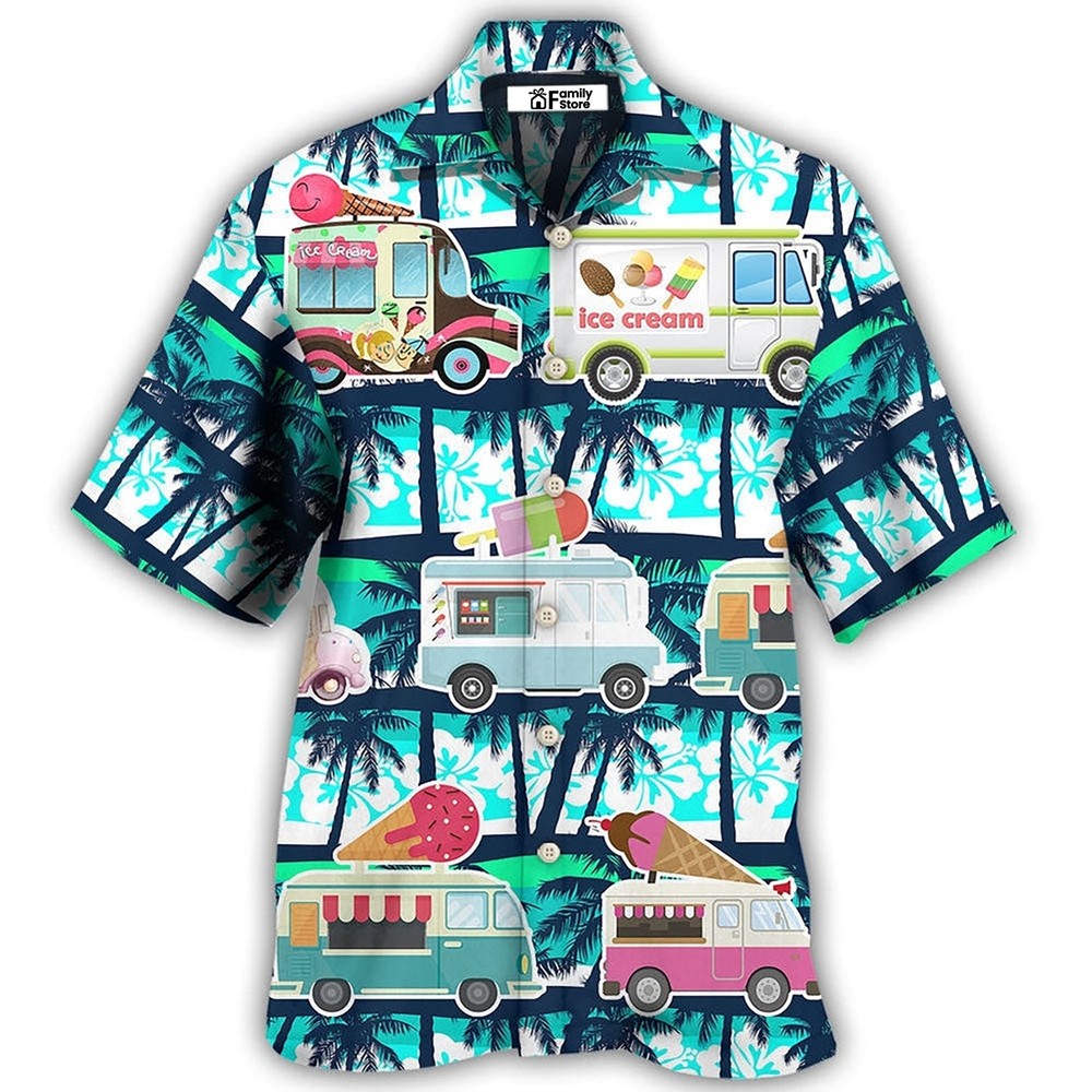 Ice Cream Truck Hawaiian Shirt for Men US Size Hot Summer Style New