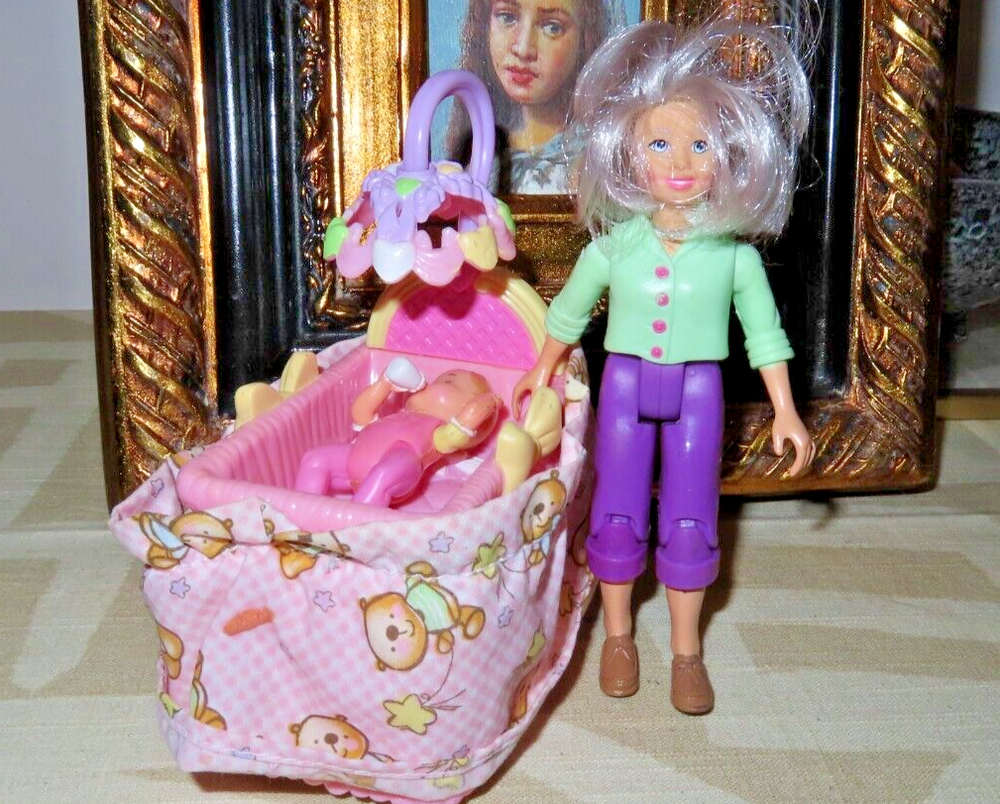 Fisher Price Loving Family Dollhouse Pink Baby Cradle Crib grandma & baby Lot