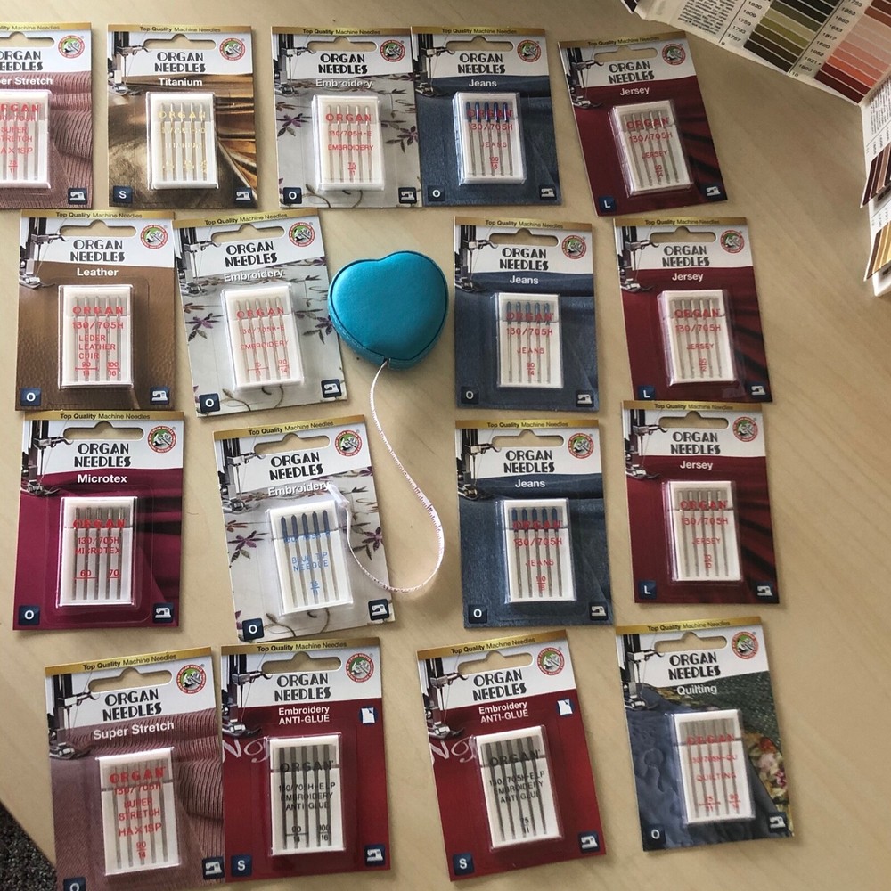 17 Pack Organ Needles for types of sewing and fabrics +Gift -Heart Tape Measure