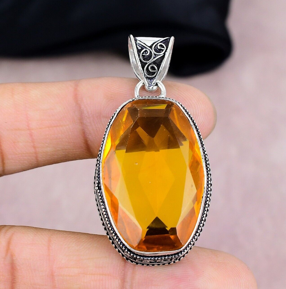 Citrine Gemstone Pendant in 925 Sterling Silver Handmade Jewelry Gift