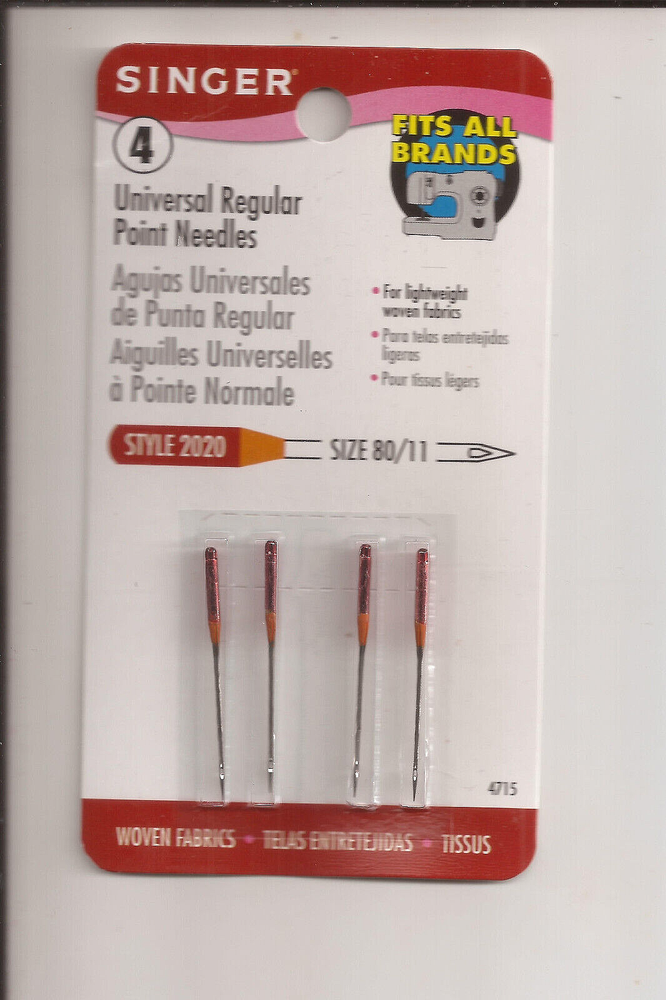 Singer Sewing Machine Needles Regular Point 80/11 Style 2020 Universal Pkg of 4