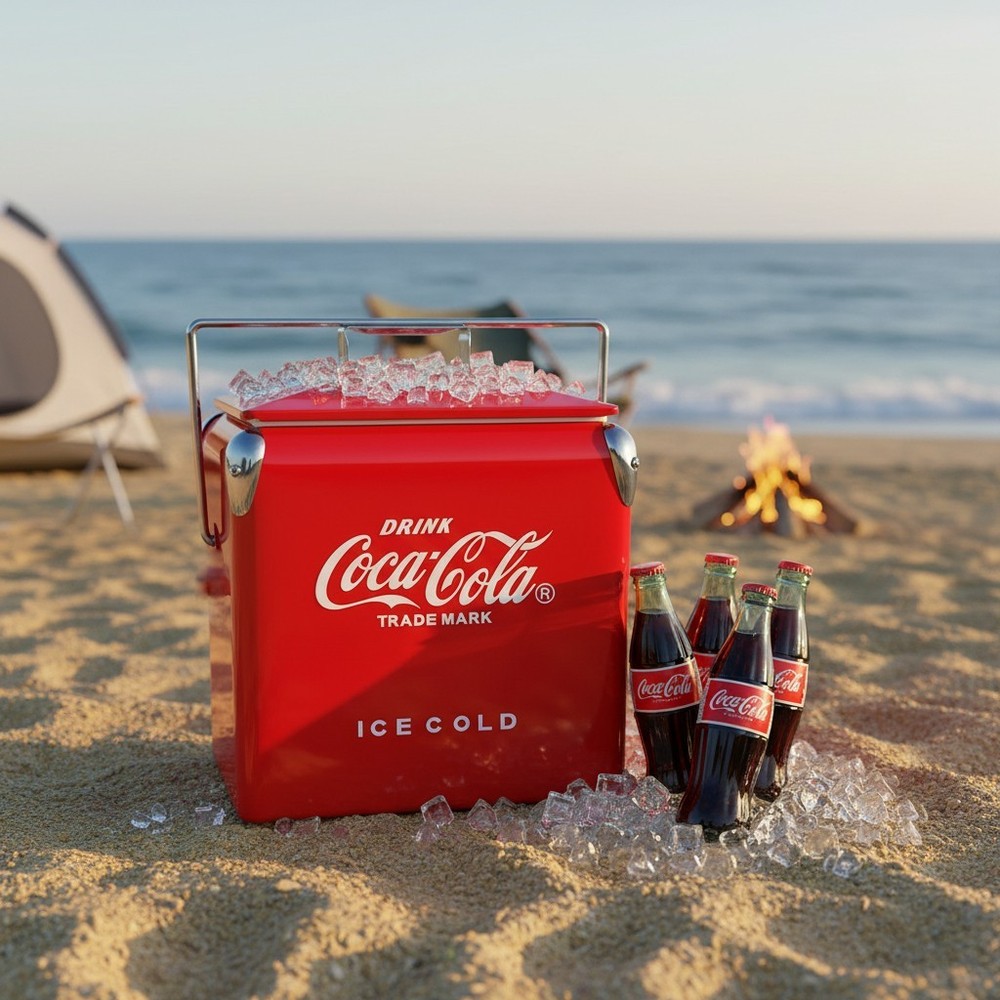 Coca-Cola Metal 14Qt Portable Outdoor Cooler, Retro style for Camping Beach