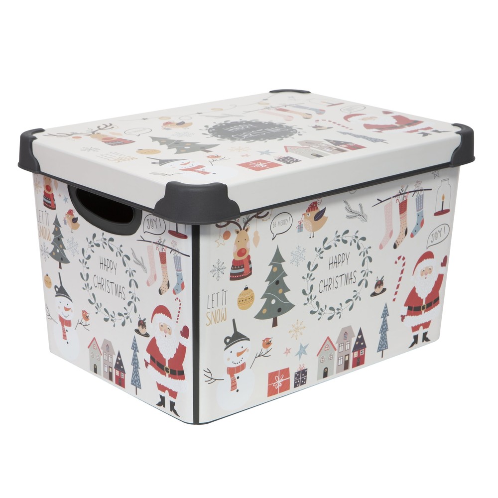 7.48-Gallon Happy Christmas Plastic Storage Tote Bin with Festive Design