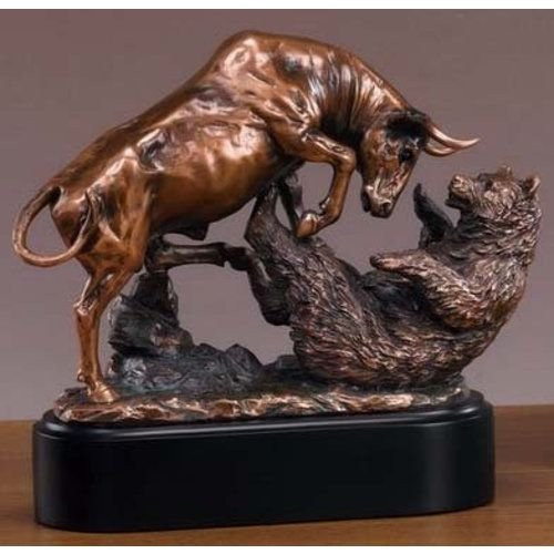 Bronze Electroplated Resin Bull & Bear Sculpture Statue 10