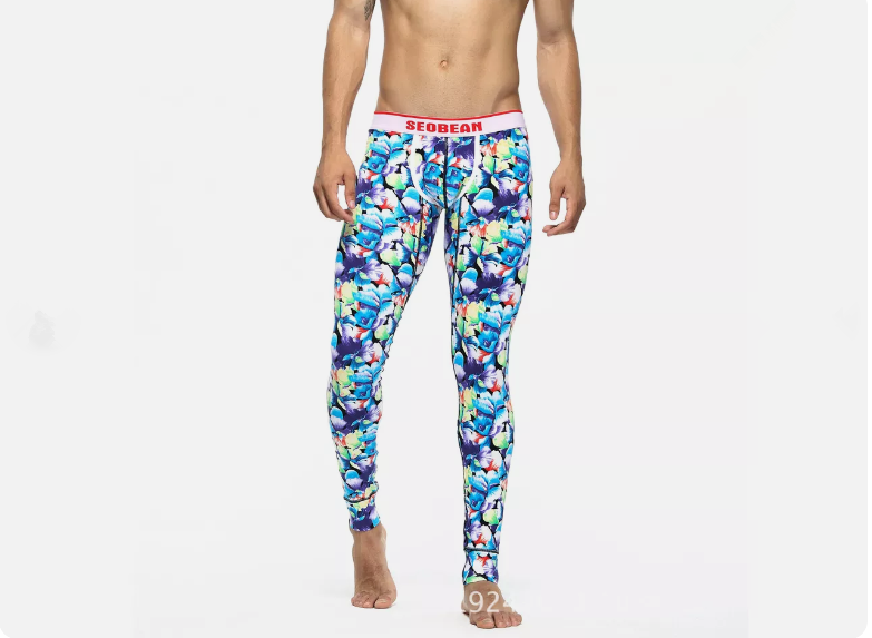 Men Sport Long Johns Bottoms Long Leg Underwear Cotton Legging Printed Pants
