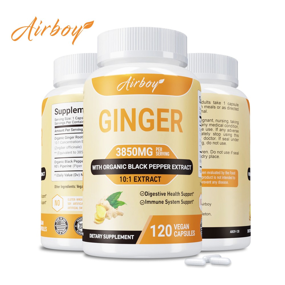 Organic Ginger 3850mg - Nausea Relief, Digestive Health, Non-GMO, Gluten Free