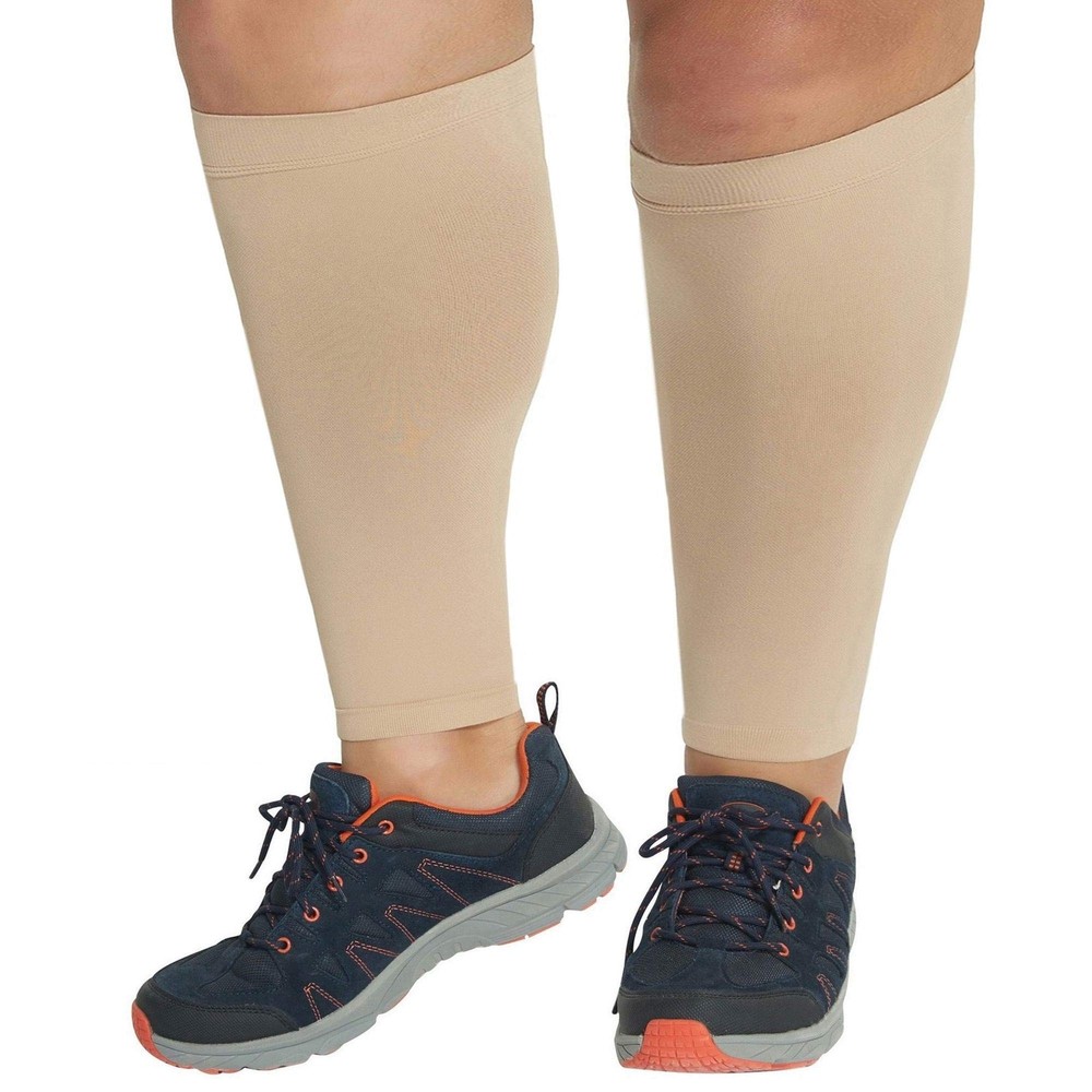 Beige Wide Calf Compression Sleeve for Varicose Veins DVT Pain Relief Ultra Support