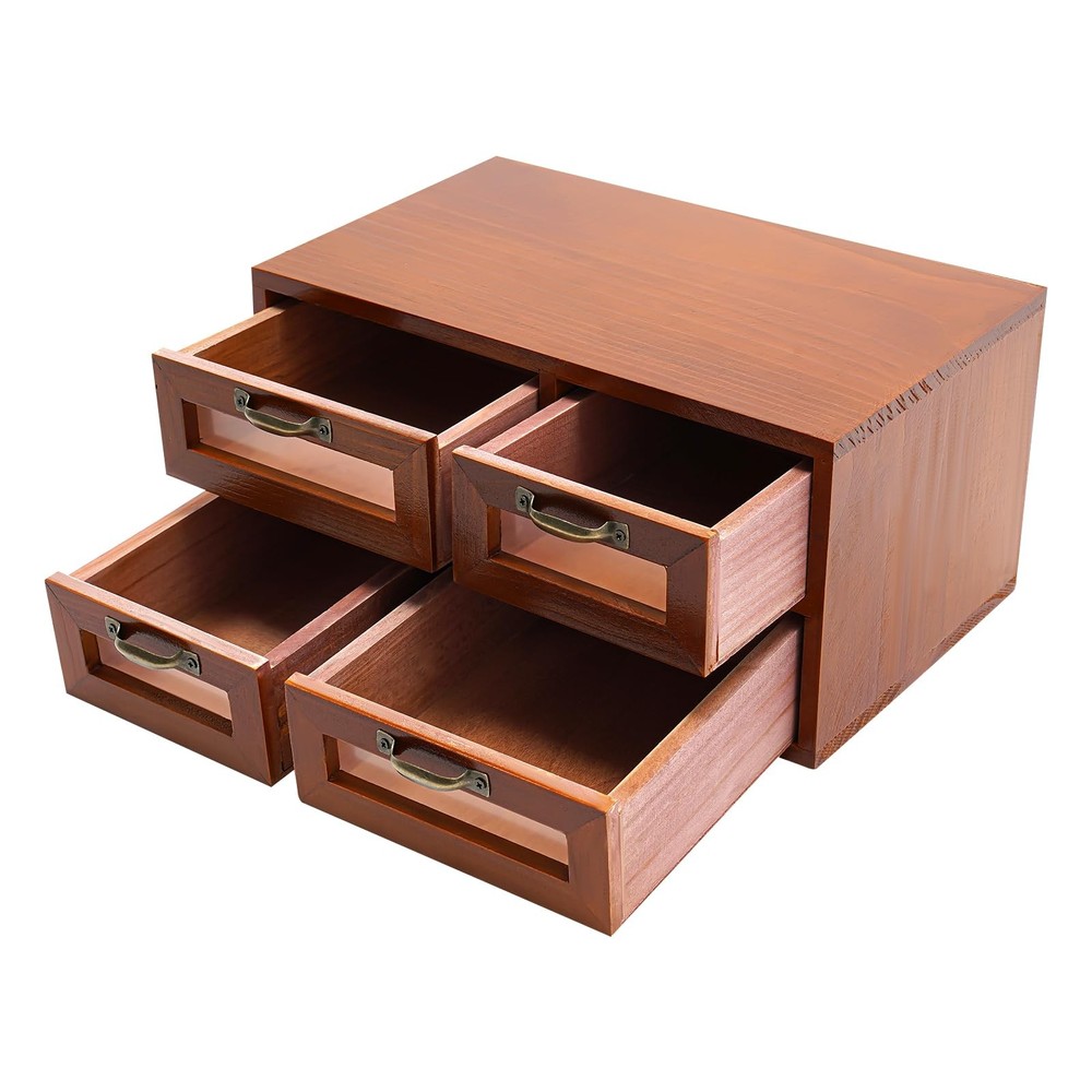 Desk Organizer with Drawers Wooden Desktop Storage Cabinet Storage Box, 4 Drawer