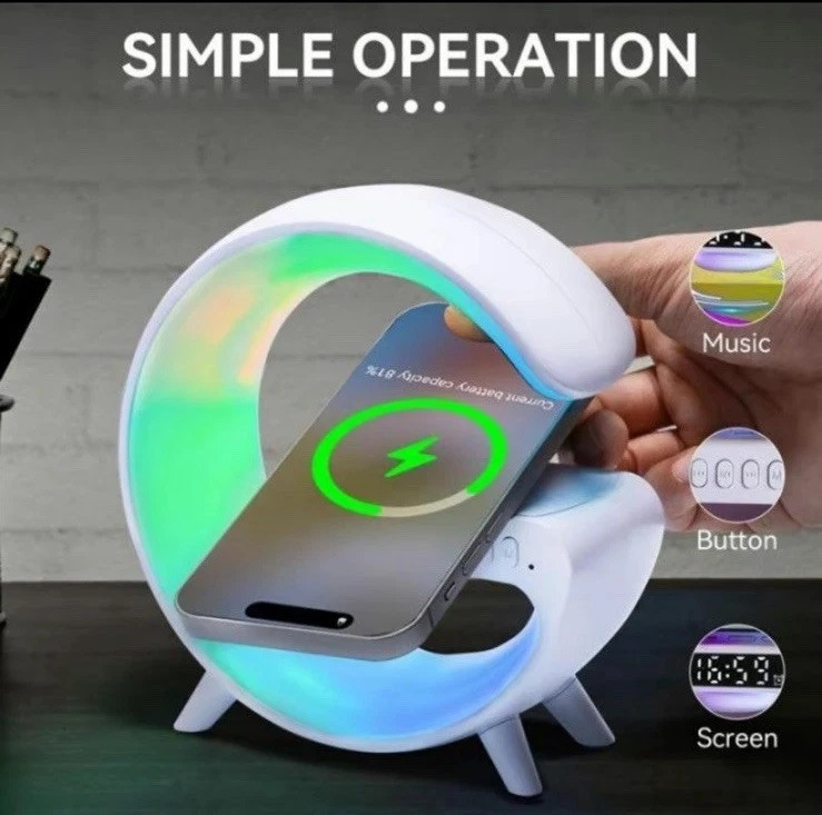 VIKEFON Wireless Charger Night Light Speaker Alarm Clock Combo