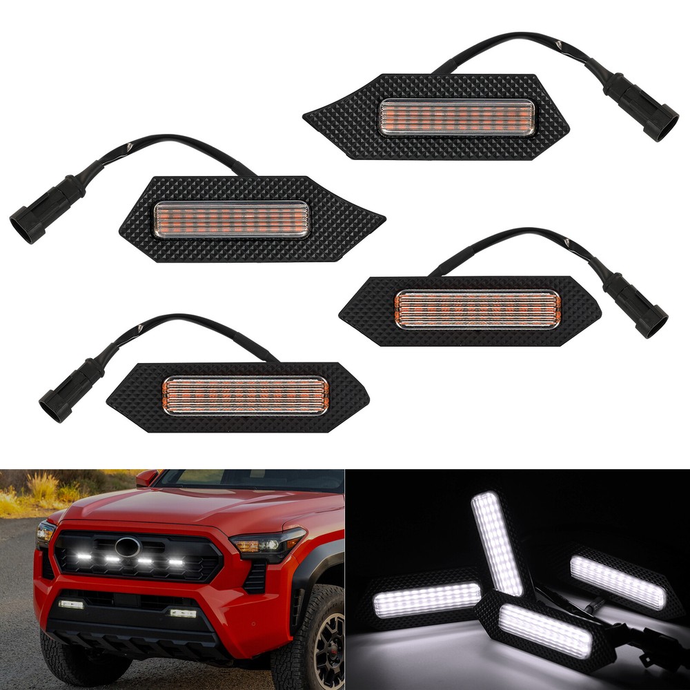 White Clear Lens Front Bumper 24 LED Grille Light Kit For Toyota Tacoma 2024 TRD