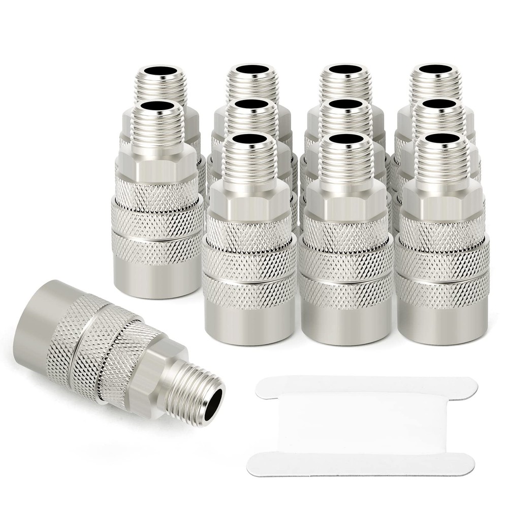 12PCS 1/2-Inch Male Industrial Coupler,1/4 Basic Flow Quick Connect Air Coupler