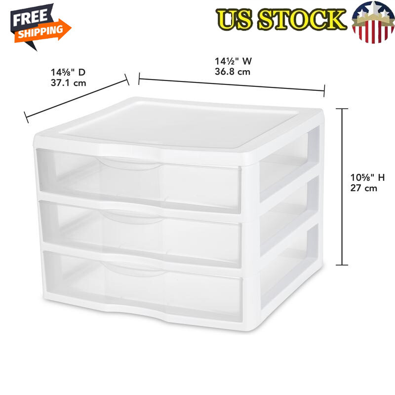 3 Drawer Clear Plastic Storage Unit Stackable Organizer Home Office Crafts New