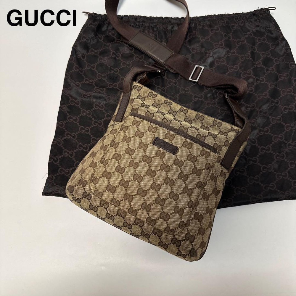 Gucci GG Canvas Leather Logo Shoulder Bag with Dust Bag Pre-Owned  