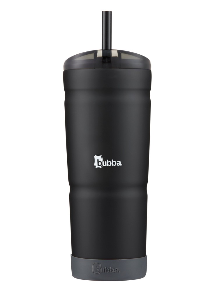 Stainless Steel Tumbler with Straw and Bumper Rubberized in Black, 24 fl oz.