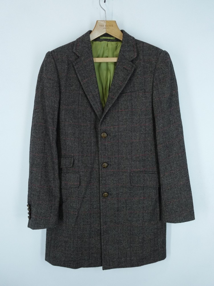 Holland Esquire Coat Mens 40R Brown Grey Tweed Windowpane Check Country Hunting