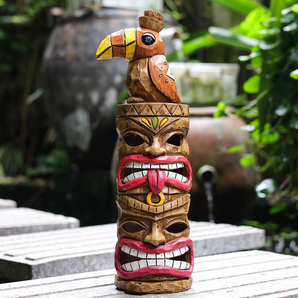 Solar-Powered Woodpecker Tiki Statue for Outdoor Garden Decoration - Waterproof