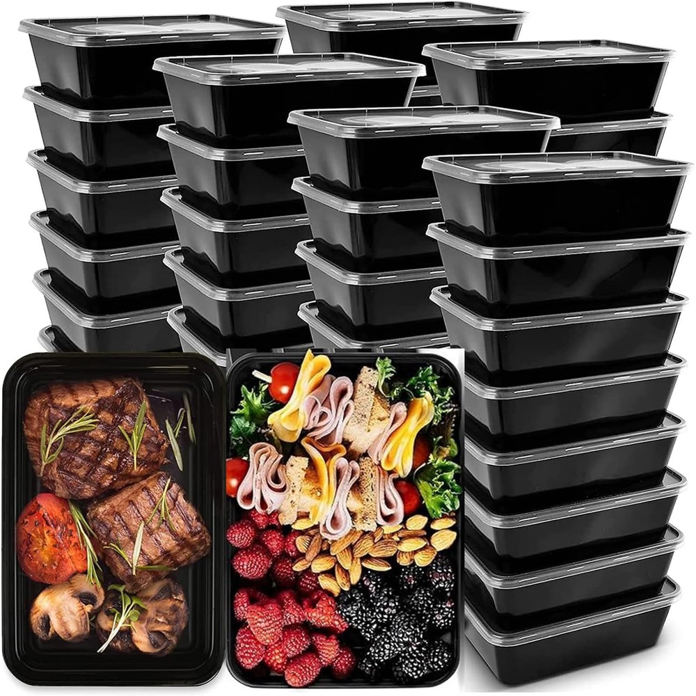 50-Pack Meal Prep Containers, 26 OZ Microwavable Reusable Food Containers wit...