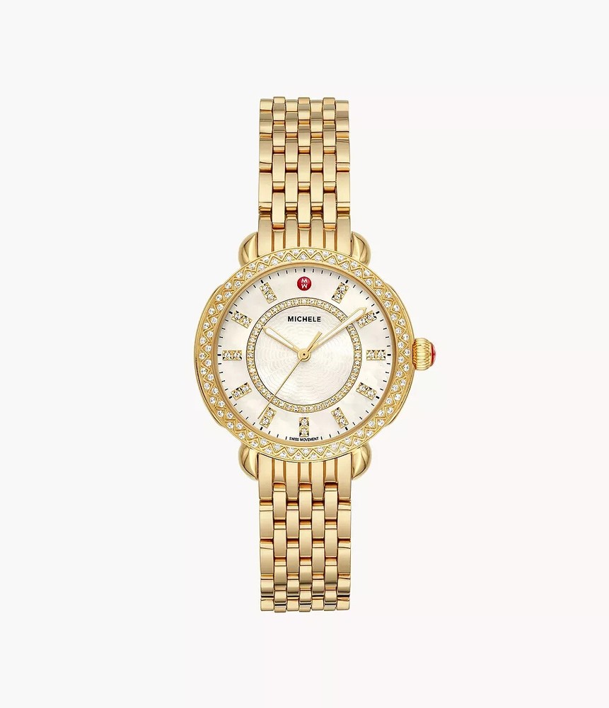 MICHELE MWW30B000004 SIDNEY CLASSIC 18K GOLD-PLATED DIAMOND WATCH 33MM