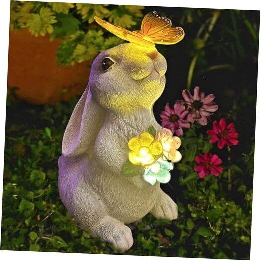 Solar-Powered Bunny Garden Statue – Outdoor Patio & Yard Decor