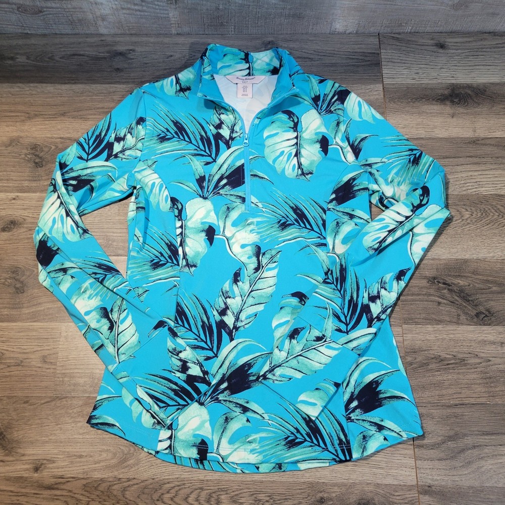 Tommy Bahama Golf Top Womens Sz S Blue Floral Quarter Zip Pullover Athletic