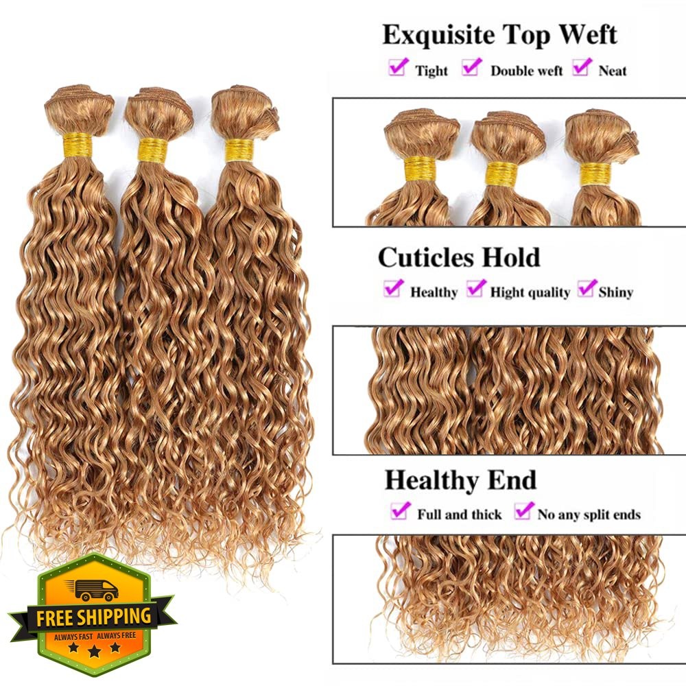 Honey Blonde 27 Water Wave Hair Bundles 28 30 32 inch