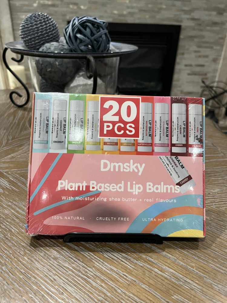Dmsky Plant Based Lip Balm Set 20 pcs Natural Flavors Cherry Lemon Mango Orange