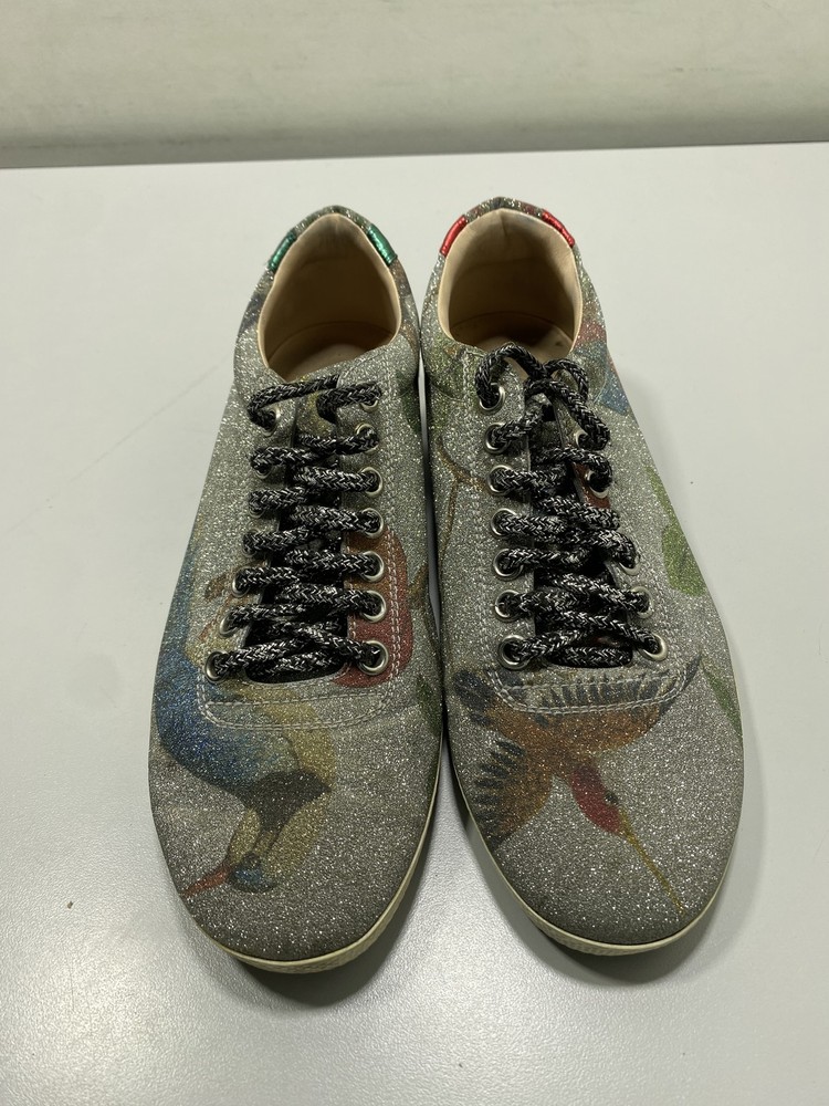 Gucci Womens Bambi Tian Glitter Sneakers Silver Size 6 Low Top Round Toe