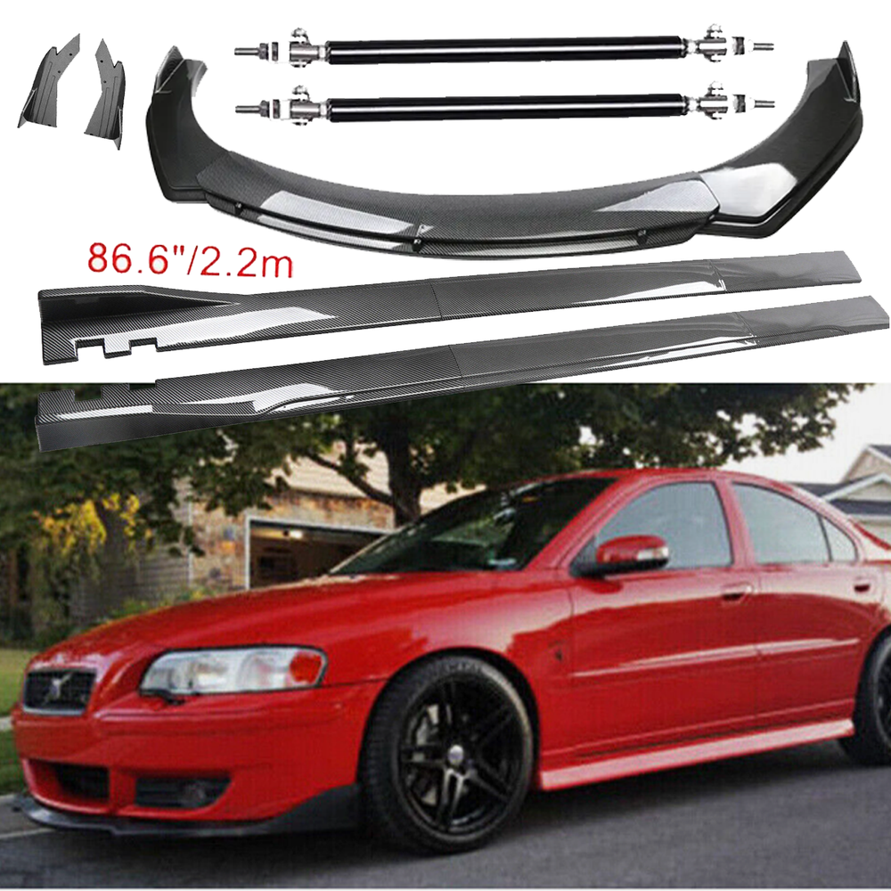 Carbon Fiber Front Lip Spoiler + Side Skirts Kit for Volvo S40 S60 S70 86.6in