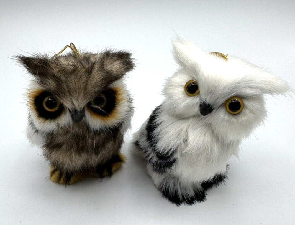Furry Woodland Animal Ornament Christmas Tree Decor Owls 3”