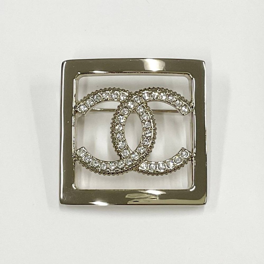 8951 Chanel Brooch Coco Mark Square Rhinestone Gold