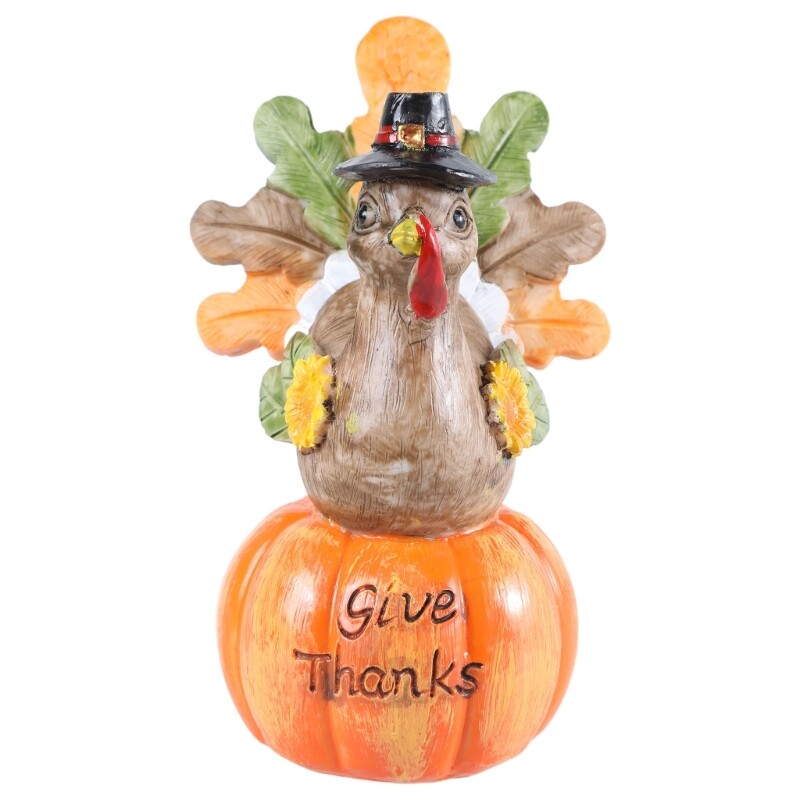 Thanksgiving Pumpkin Turkey Resin Figurine Fall Harvest Home Decoration