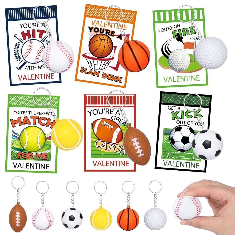 Waipfaru 24Pcs Kids Valentine Cards with Stress Ball Keychain for School