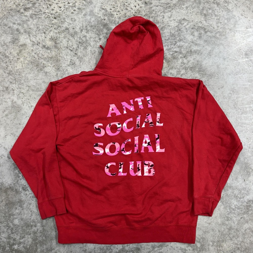 Anti Social Social Club Hoodie Mens Red Pink Camo Logo Pullover Streetwear
