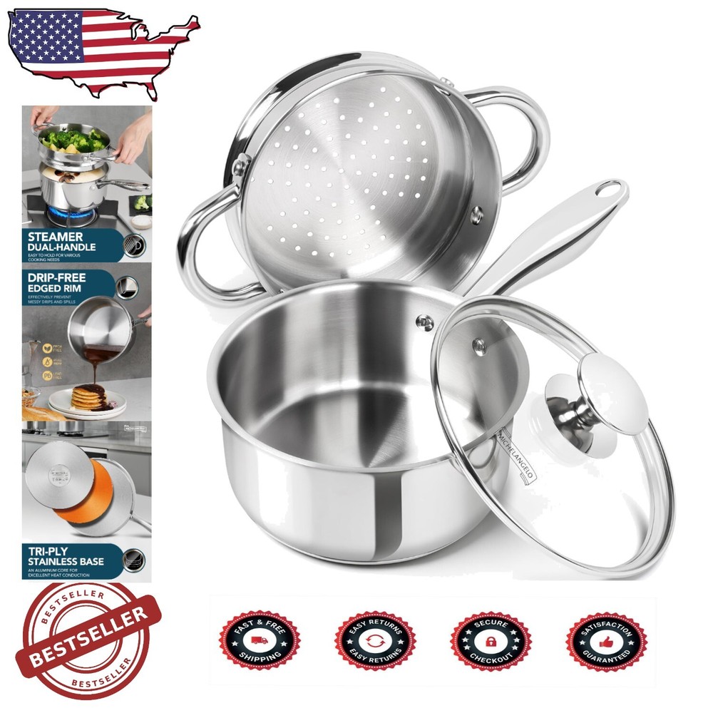 1.5 Quart Stainless Steel Sauce Pot for Induction Cooktops with Easy Clean