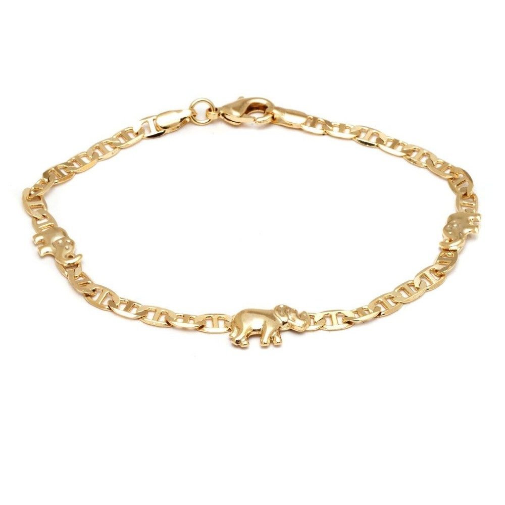 Barzel 18K Gold Plated Flat Marina Elephant Anklet For Women - Made In Brazil
