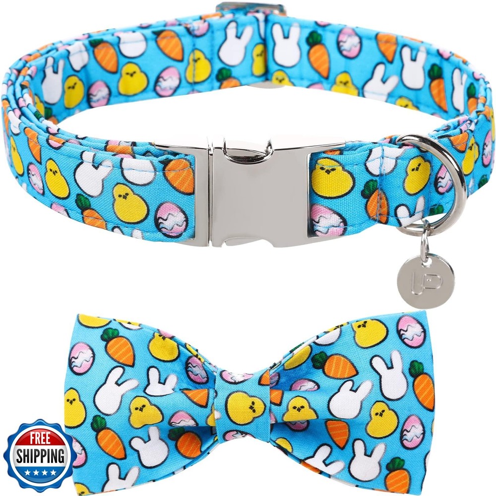 UP URARA PUP Easter Dog Collar with Bow Tie Cotton Bowtie Collar for Pets