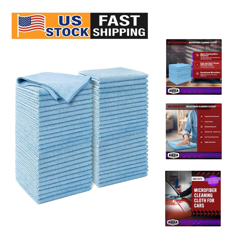 Ultra-Soft 50-Pack 12x12 Microfiber Cleaning Towels for All Surfaces