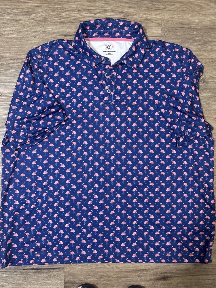 Johnston & Murphy XC4 Mens Performance Golf Polo Size XXL Pink Flamingos