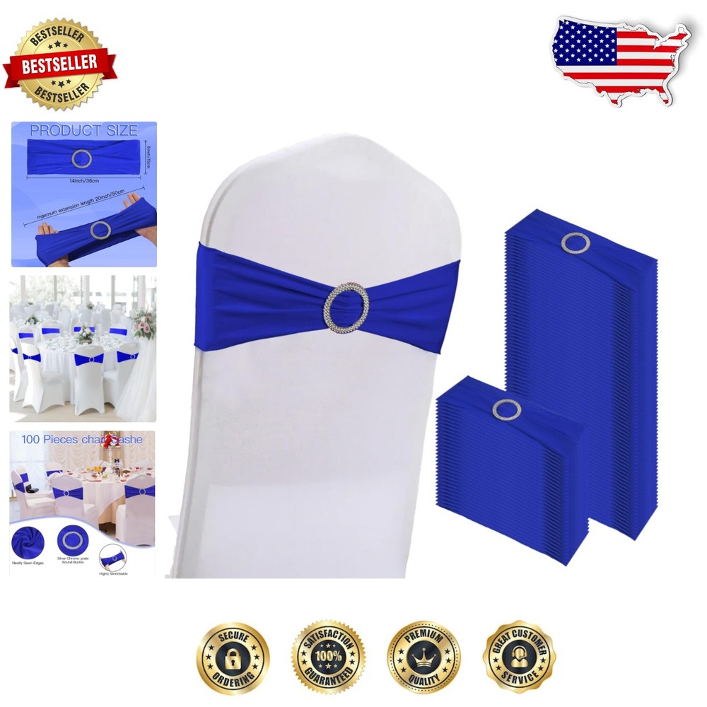 100PCS Royal Blue Spandex Sashes for Elegant Weddings and Banquets - Reusable