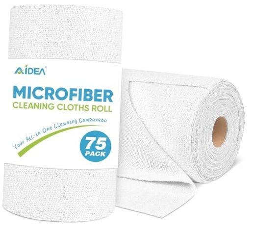 75-Sheet White Microfiber Cleaning Cloth Roll for Cars and Household Use