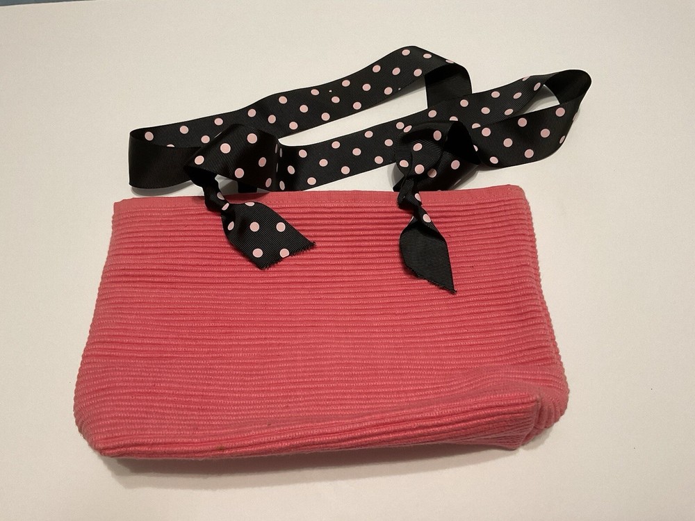 Pink Cotton Tote Bag with Decorative Ribbon Handles