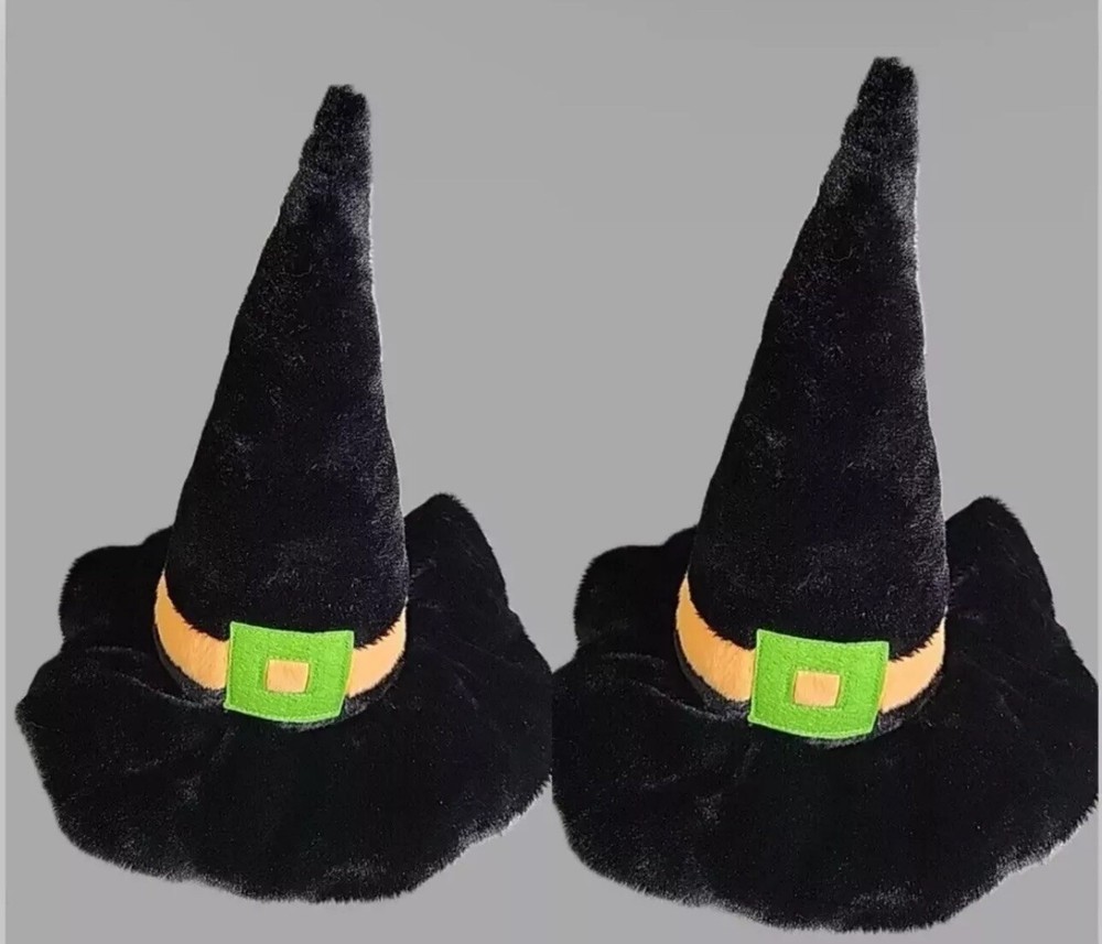 2 Witch Pet Toy Witchy Witch Hat Plush Crinkle Brim Halloween  12in X 12in