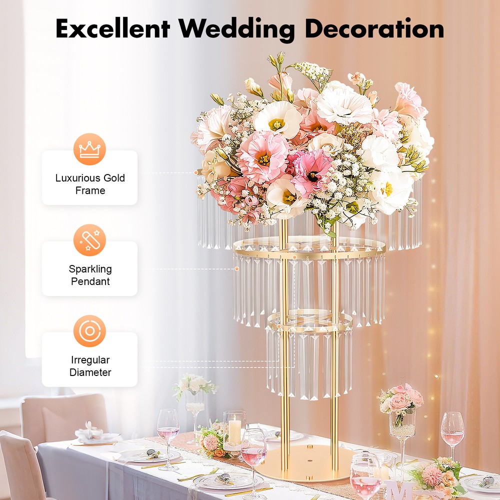 Gold Crystal Flower Wedding Stand Round Pedestal Centerpiece