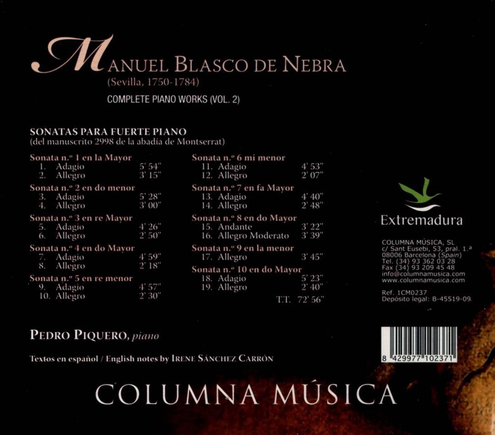 Pedro Piquero presents Manuel Blasco de Nebra Complete Piano Works Vol 2 on new CD