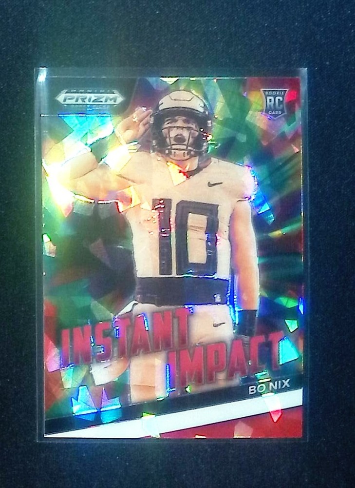 2024 Panini Prizm Draft Picks Bo Nix Red Cracked Ice Rookie Instant Impact Card