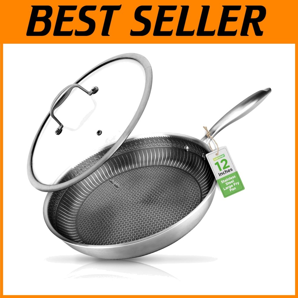 Elegant 12-Inch Stainless Steel Frying Pan by DAKIN - Non-Stick & Induction Ready