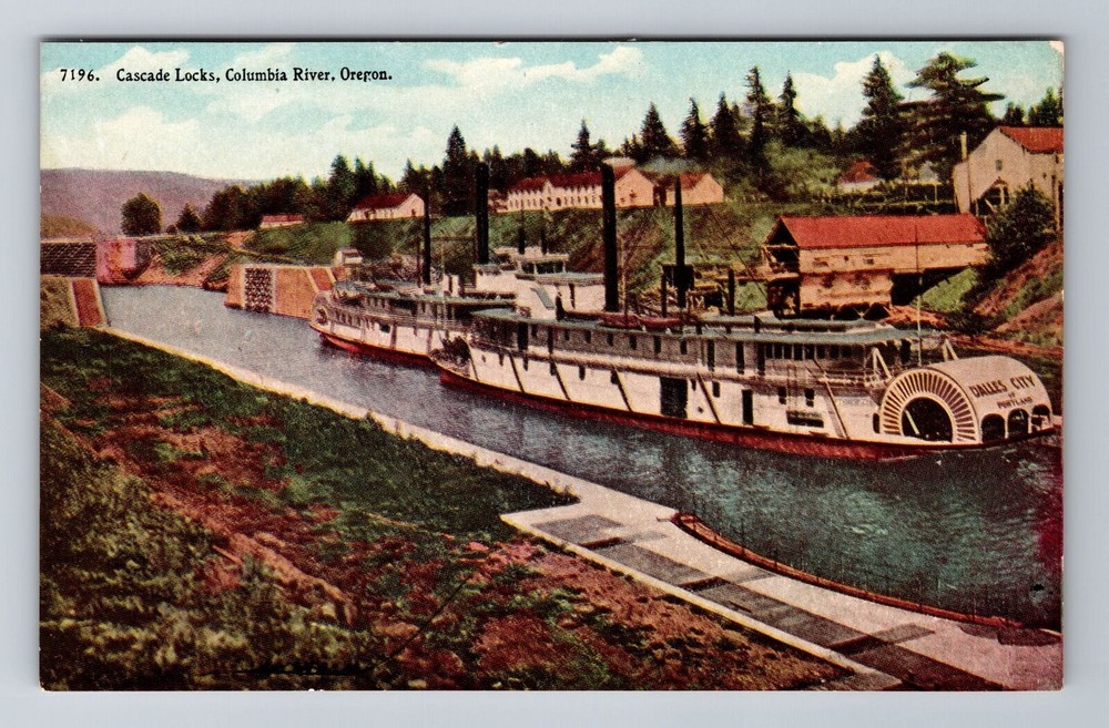 Columbia River Oregon Cascade Locks Antique Vintage Souvenir Postcard