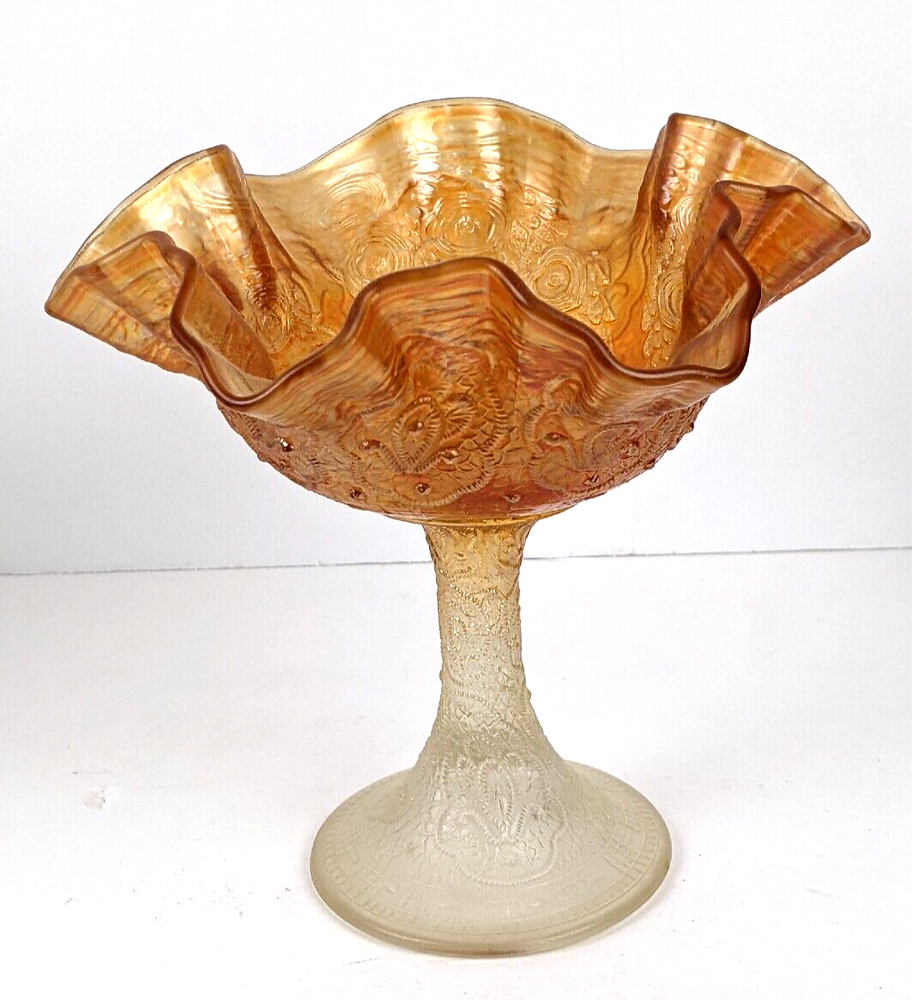 Antique Fenton Persian Medallion Marigold Carnival Glass Compote Bowl
